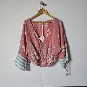 Indah Pink and Blue Button Down Shirt